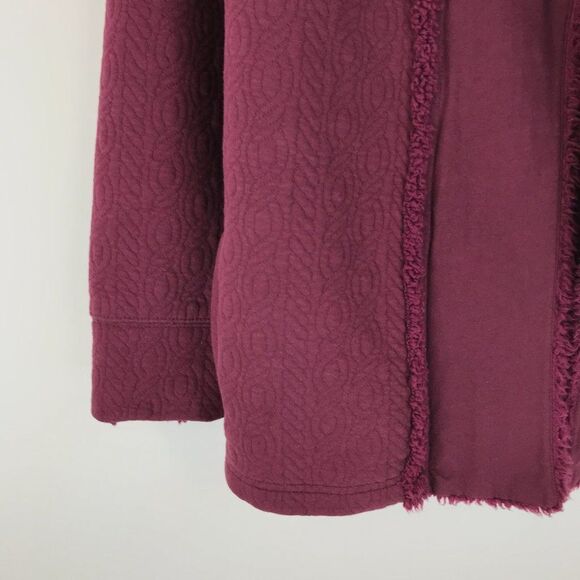 L.L. Bean Faux Sherpa-Lined Open Front Jacket Women's Size Medium Burgundy Coat - Picture 2 of 9